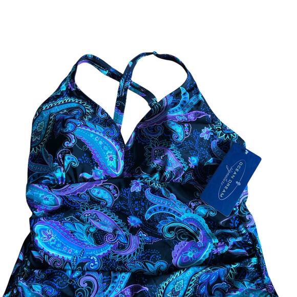Ocean Dream Signature Women’s One Piece Blue Paisley Multicolor Swimsuit 18W NWT - Picture 2 of 12